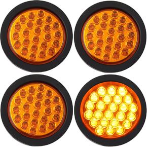 4pcs 4 بوصة جولة العنبر أضواء ستروب 24 LED مصابيح ذيل LED مع أنماط فلاش صلبة Stobe لشاحنة سحب مصابيح مقطورة تحذير ماء ث/الحلق