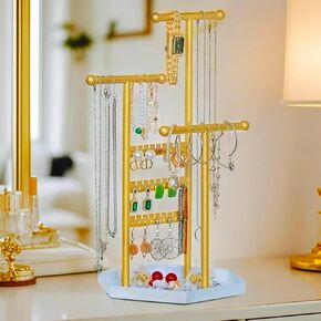Jewelry Necklace Holder Organizer Metal Stand, Jewelry Tree Display Decor Hanging Earring Bracelet and Rings Tall Jewelry Hanger storage Cute Gifts for Women Black