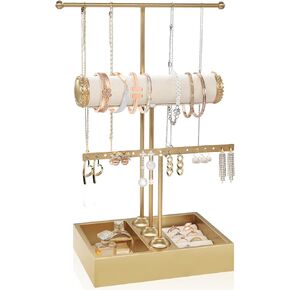Jewelry Organizer Stand Necklace Organizer Earring Holder,3-Tier Gold Jewelry Tower Display Stand Jewelry Earring Holder Organizer Display for Necklace, Earring, Bracelet, Ring