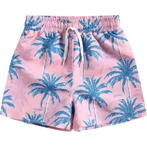Floerns Boy's Swim Trunks Coconut Print Drawstring Bathing Bottom Beach Swim Shorts