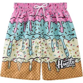 WDIRARA Boy's Swim Trunks Cartoon Graphic Beach Shorts Swim Shorts Swimwear