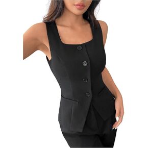 Floerns Women's Elegant Sleeveless Button Front Vest Split Hem Business Suit Jacket