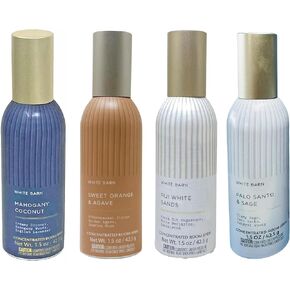 Escape Collection Concentrated Room Sprays by Bath + Body Works/White Barn - Pack of 4 - Fiji White Sands, Mahogany Coconut, Palo Santo and Sage, Sweet Orange and Agave