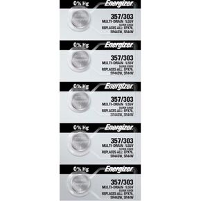 Energizer 357/303 (SR44W, SR44SW, EPX76) Silver Oxide Multi Drain Watch Battery. On Tear Strip (Pack of 5)