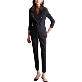 YYNUDA Women's Business Striped Suit Set 2 Piece Office Work Business Suits Blazer and Pant