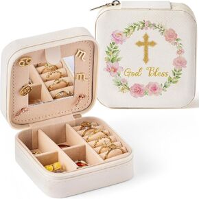 GOD GOST JOWNDY BOX FOR Women Girls - Summer First Compleion Gifts Cross Floral Portable Travel Jewelry Case Gold Gold Small Jewel Organizer Box ، Homplate Wedding Gift for Friend Bride