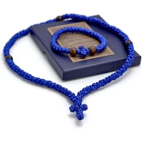 FANYX Handmade Christian Orthodox Prayer Rope, 100 & 33-Knot Greek Komboskini Chotki (Blue).