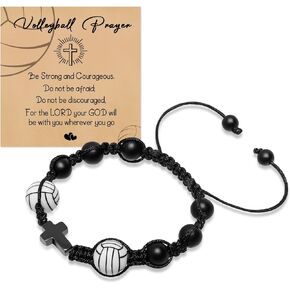 Artlunar Graduation Gifts for Women Men Teens Natural Stone Cross Baseball Football Soccer Basketball Volleyball Inspirational Bracelet Sport Gifts Charm Bracelets for Boys Girls