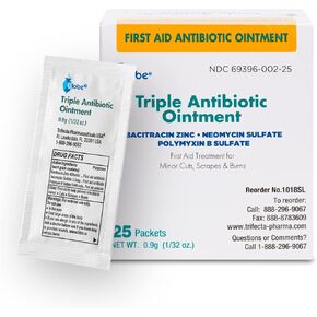 Globe (25 Pack Triple Antibiotic Ointment Single Packet, First Aid Kit for Minor Scratches, Wounds, Cuts, and Burns, Prevents Infection, Active Ingredients Compare to Leading Brand, Travel Size, 0.9g