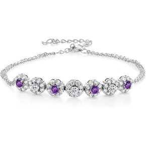 Gem Stone King 925 Sterling Silver Purple Amethyst and White Topaz Tennis Bracelet For Women (2.13 Cttw, Gemstone February Birthstone, 7 Inch with 2 Inch Extender)