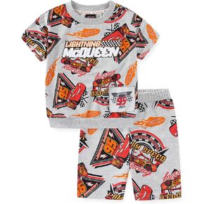 Disney Cars Lightning McQueen Boys 2 Piece French Terry Short Sleeve T-Shirt and Shorts Set for Big Kids