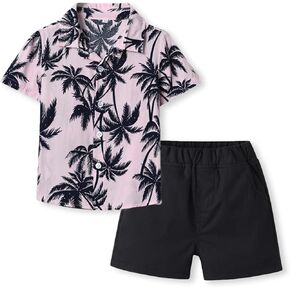 Toddler Boys Hawaiian Shirt and Shorts Set Coconut Tree Print Beach Outfit Little Boy Summer Vacation Clothes