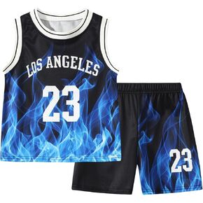 2 or 6 Piece Kids Boys Basketball Jersey Set Youth Letters Printed Lightweight Basketball Tank Top and Track Shorts