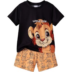 Boy's Letter Graphic Short Sleeve Tee Shirt and Elastic Waist Shorts Set 2 Piece Outfit 2-7T