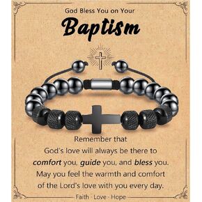 Leyung Religious Cross Bracelet for Boys Men, Easter Basket Stuffers for Teens Adults, Baptism Confirmation First Communion Christmas Christian Gifts for Teenage Boys