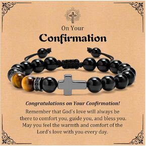 MEALGUET Cross Bracelet : Natural Gemstone Beaded Men's Religious Cross Bracelet for Boys Teenage Christian Gifts Confirmation Baptism to Son Grandson Nephew