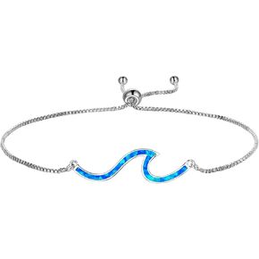 Wave Bracelet 925 Sterling Silver Opal Wave Bracelet Ocean Beach Jewelry for Women