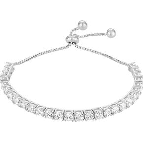 KISPER Adjustable Tennis Bracelet for Women - 18K White Gold or Gold Plated Round Cut AAAAA CZ, 2mm/3mm/4mm Dainty Cubic Zirconia Bracelet, Elegant Gift