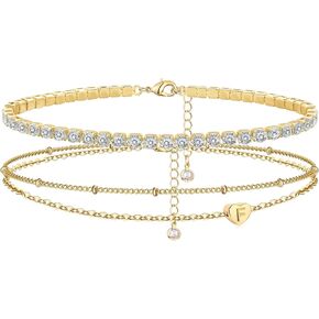 YANODA Gold Initial Bracelets for Women, 14K Gold Plated Bracelet Sets Trendy Gold Bracelet Stack Dainty Heart Letter Initial Bracelets Adjustable Tennis Bracelets Personalized Jewelry for Women