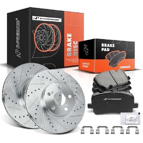 A-Premium 10.83 inch(275mm) Front Drilled and Slotted Disc Brake Rotors + Ceramic Pads Kit Compatible with Select Pontiac and Toyota Models - Corolla 2003-2008, Matrix 2003-2008, Vibe 2003-2008, 1.8L