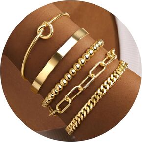 Gold Bracelets for Women Trendy 14K Gold Plated Bangle Cuff Bracelet Set for Women No Tarnishi Bracelets Stack Jewelry Gifts for Women