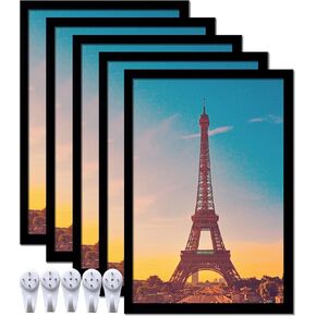 13x19 Picture Frame Set of 5, Black Photo Frames High Transparent Wall Gallery Desktop Horizontal Vertical for Canvas Collage Photo Poster Certificate 13 x 19 inches