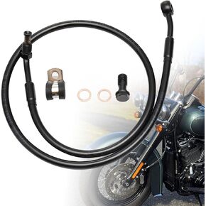 14" Ape Hanger Softail Front Brake Line Extended Hydraulic Hose Black Vinyl Steel Braided for 2018-up Harley ABS Softail Fat Street Bob Bad Boy Low Rider Slim...