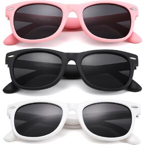 نظارات شمسية مستقطبة للأطفال الفتيات - 3 حزمة TPEE Rubber Frame Shades للأطفال الصغار الذين تتراوح أعمارهم بين 3-9