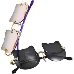 Cat Shaped Rimless Kids Sunglasses for Little Girls Boys, Toddler Shades with Lightweight Metal Frame and TR90 Tip