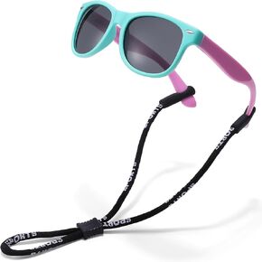 SCVGVER Kids Sunglasses, Toddler Polarized Sunglasses with Strap, TPEE Flexible Rubber Shades for Girls Boys Age 3-8