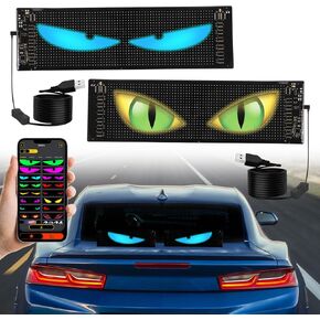 2pcs LED عيون للسيارة - 4.01 * 13.7inch الزجاج الأمامي ضوء الشيطان للسيارات ، DIY قابلة للبرمجة مصباح ملون شاشة ناعمة لنوافذ شاحنة السيارة مع التحكم في التطبيق