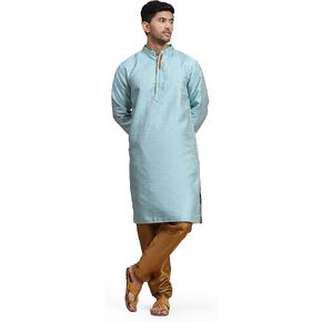 SKAVIJ Men's Brocade Silk Embroidered Kurta Pajama Set Thread Work Festive Party Ethnic Dress