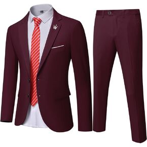 Men's Slim Fit 2 Button 2-Piece Suit Set, Solid Blazer Dress Business Wedding Party Homecoming Jacket Pants