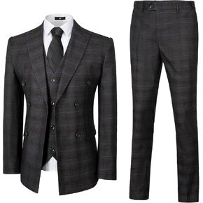 Men's Suit 3 Piece Plaid Suits for Men Two Buttons Blazer Jacket Vest Pant Suit Tuxedo Set for Wedding Business Prom