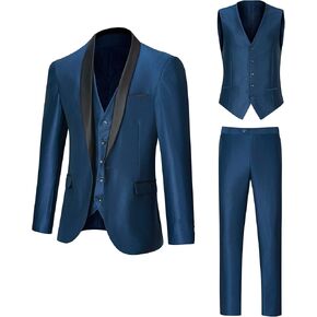 Men's Suit Slim Fit 3 Piece Suits for Men, One Button Solid Shawl Lapel Blazer Jacket Vest Set for Party Wedding