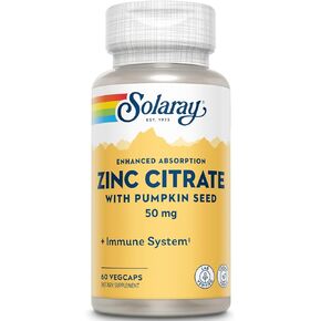 Solaray Zinc Citrate 50mg | Immune Function, Cellular & Skin Health Support | Easy Digestion Formula | 60ct