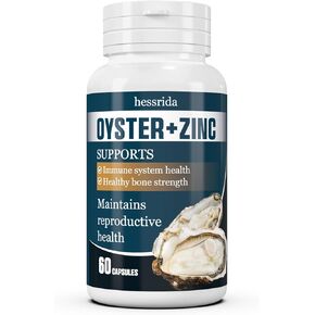 Oysters Extract Capsules with Zinc Powder, Oyster Supplements for Men ＆ Women, Natural & Secure Oyster Pills, Help Immune System, Reproductive Systems & Bone Strength Health, 60 Capsules