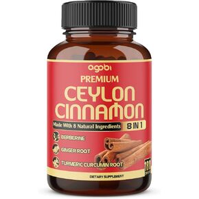 Premium Ceylon Cinnamon with Berberine Supplement - 8in1 Turmeric, Ginger, Gymnema & More - Body, Heart & Immune Support - 180 Capsules