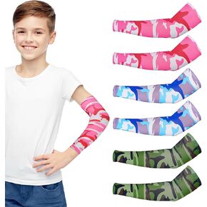 Molain 3Pairs Kids Arm Sleeves Thinly UV Sun Protection Cooling Arm Compression Sleeves, Camouflage Arm Sleeves for Kids Elastic Ice Sleeve for Youth Boys Girls 8-10 Years Basketball