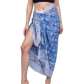 100 ٪ Cotton Bikini Sarong Wraps للنساء ، واليدين الهندي بلوك ملابس السباحة التستر على الشاطئ/المسبح/المنتجع 73x45