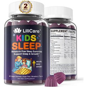 Kids Sleep Gummies - Magnesium Glycinate Gummies, Melatonin Free Sleep Aid | Magnesium, Calcium, D3, B6, L Theanine | Kid Melatonin Alternative for Restful Sleep (Pack of 2)