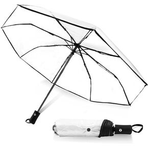 Clear Umbrella, Transparent Folding Automatic Open Close Travel Umbrellas for Rain,Wind and Snow, Lightweight Portable Windproof Umbrella for Adult Unisex (1 Pack)