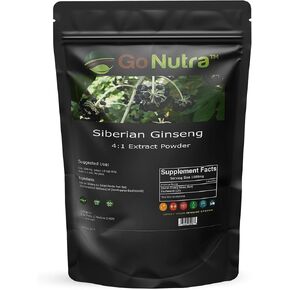 Go Nutra Siberian Ginseng Powder 4: 1 استخراج 4x مرات أقوى Eleuthero Root Extract Non-GMO 4oz