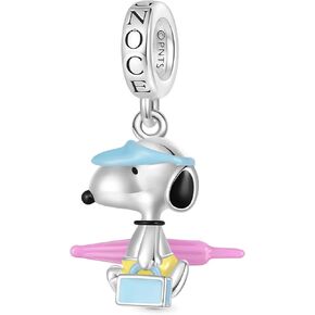 GNOCE Summer Beach Bum Peanuts Snoopy Pendant Dangle Charm Bracelet for Women, S925 Sterling Silver Dangle Charms for Women Wife, Valentine‘s Day, Mother’s Day Jewelry