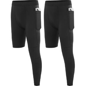 Boys Compression One Leg 3/4 Tights, Youth Single Leggings for Basketball Running, Kids Athletic Pants Capri with Pockets