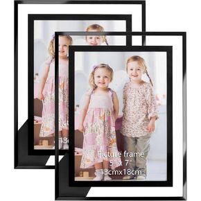 إطار صورة زجاجي من Serwrsw للصور مقاس 5x7 بوصة، 4 قطع إطار شفاف مع ديكور مخطط أسود، عمودي أو أفقي على سطح الطاولة