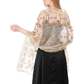 Shawls and Wraps for Evening Dresses,Women Formal 1920s Sequin Flower Sheer Shawls and Wraps for Wedding-