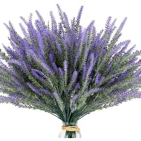 15 Bundles Artificial Lavender Outdoor Flowers Fake Plastic Purple Flower Outside UV Resistant for Home Kitchen Wedding Indoor Outdoor Decor
