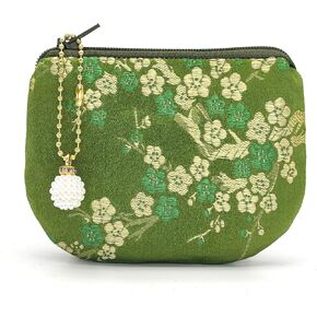 Handmade Women Coin Purse Brocade Rosary Bag Silk Jewelry Pouch Zipper Wallet - Green
