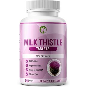 ملحق الحليب Thistle 240 قرصًا يوميًا دعم الكبد 70 ملغ 100: 1 استخراج الطرف الثالث تم اختباره 80 ٪ Silymarin في الولايات المتحدة الأمريكية (240)